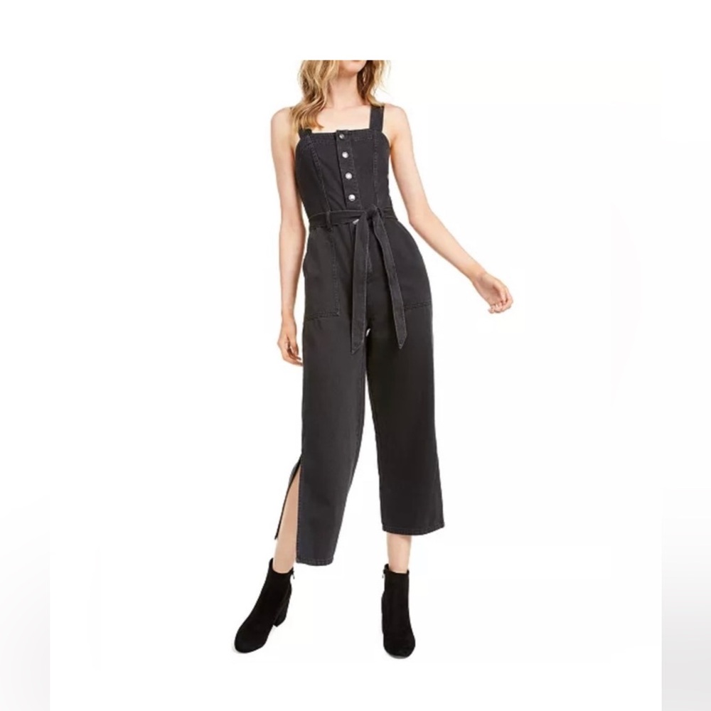 Oat New York Black Cropped Jumpsuit with Tie Waist